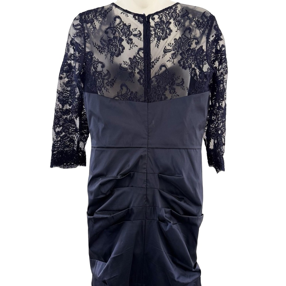Teri Jon Dress Womens 8 Navy Blue Lace Sequin Mermaid Maxi Ruched Formal Gown - Picture 7 of 16